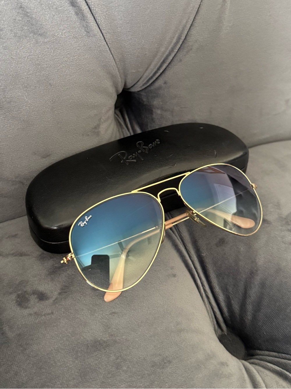 Ray-Ban RB3025 Aviator Gold Blue Gradient Sunglasses 58mm with Case Rare